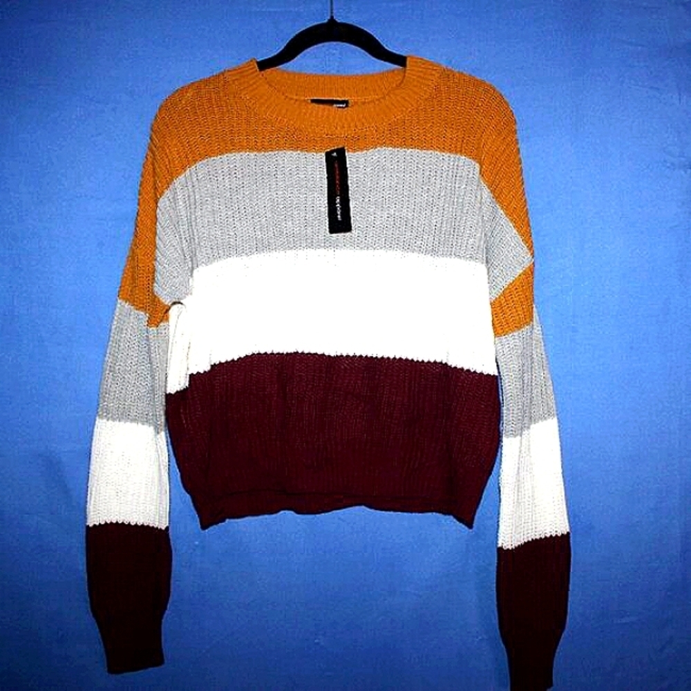 Ambiance Apparel Color Block Crop Sweater M NWT